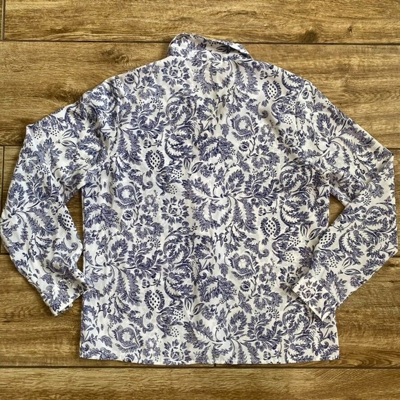 Vintage Button Down Shirt Blouse Blue White size 10 - Picture 7 of 10